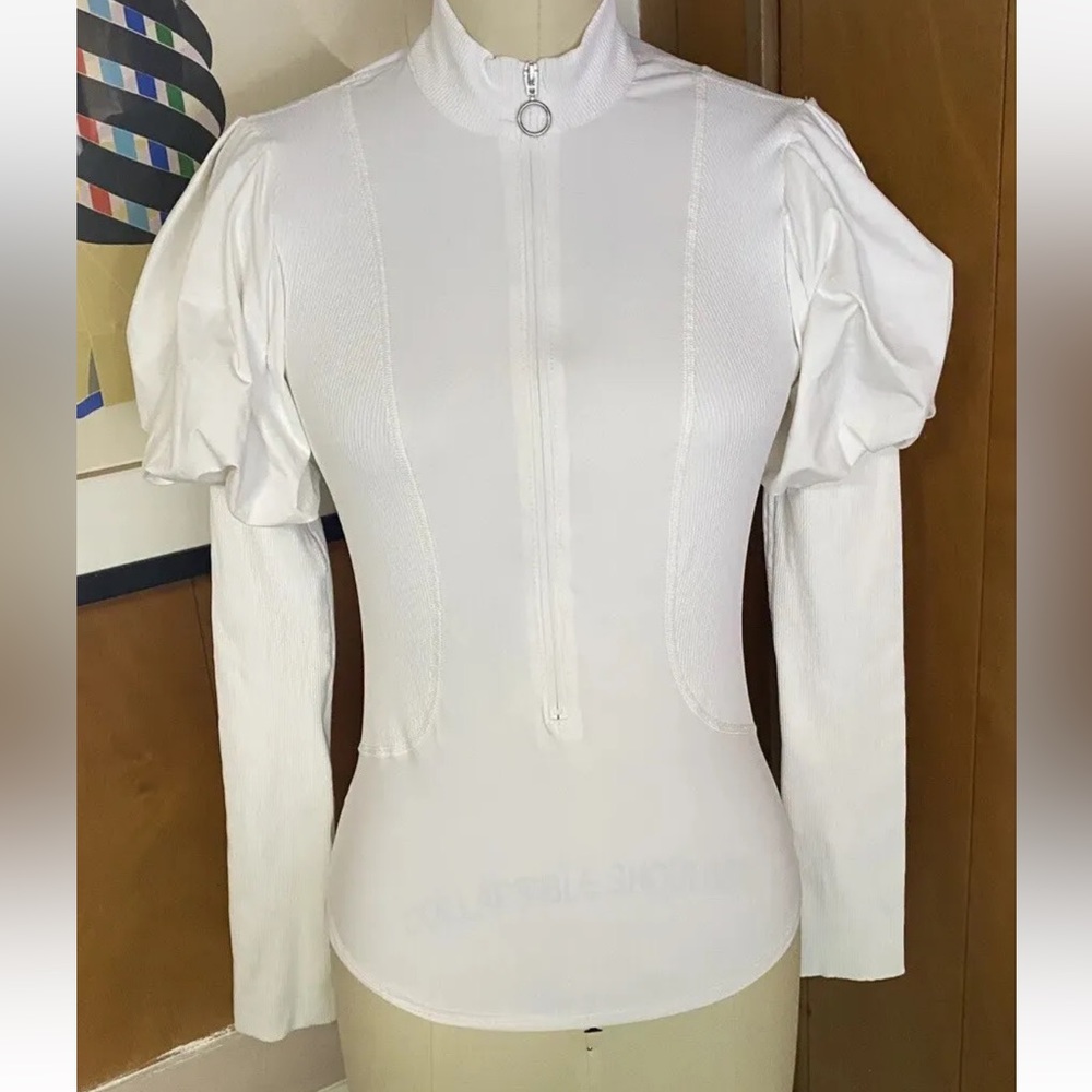 Jonathan Simkhai Carbon 38 Sz S Half Zip jacket Thumbhole Puff Sleeve Shoulder